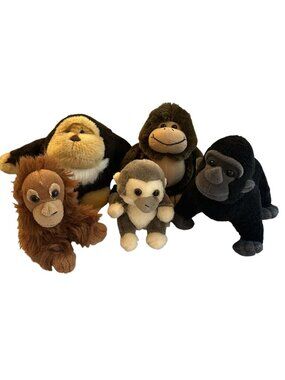 Set Of 5 Plush Monkey & Gorilla Stuffed Animals  Vintage & Modern